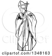 Clipart Of A Black And White Pope With A Staff Royalty Free Vector Illustration by dero