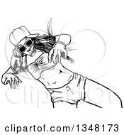 Clipart Of A Dancing Black And White Party Woman In A Bikini Top Shorts Sunglasses And A Hat Royalty Free Vector Illustration