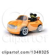 Clipart Of A 3d Green Business Springer Frog Wearing Sunglasses Giving A Thumb Down And Driving An Orange Convertible Car To The Left Royalty Free Illustration