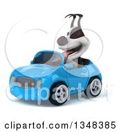 Clipart Of A 3d Jack Russell Terrier Dog Driving A Blue Convertible Car To The Left Royalty Free Illustration