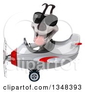 Clipart Of A 3d Jack Russell Terrier Dog Aviator Pilot Wearing Sunglasses And Flying A White And Red Airplane To The Left Royalty Free Illustration