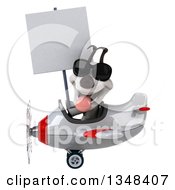 Clipart Of A 3d Jack Russell Terrier Dog Aviator Pilot Wearing Sunglasses Holding A Blank Sign And Flying A White And Red Airplane To The Left Royalty Free Illustration by Julos