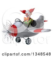 Clipart Of A 3d Funky Clown Aviator Pilot Flying A White And Red Airplane To The Left Royalty Free Illustration by Julos