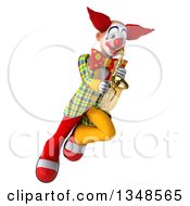 Clipart Of A 3d Funky Clown Playing A Saxophone And Flying Royalty Free Illustration by Julos