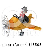 Clipart Of A 3d White And Black Clown Aviator Pilot Flying A Yellow Airplane To The Left Royalty Free Illustration by Julos