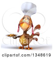 Clipart Of A 3d Brown Chef Chicken Holding And Pointing To A Plate Of French Fries Royalty Free Illustration