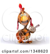 Clipart Of A 3d Brown Chicken Playing A Guitar And Singing Royalty Free Illustration