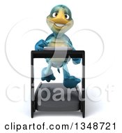 Clipart Of A 3d Happy Blue Tortoise Turtle Running On A A Treadmill Royalty Free Illustration by Julos