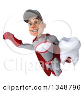 Clipart Of A 3d Young White Male Super Hero Mechanic In Gray And Red Holding A Tooth And Flying Royalty Free Illustration by Julos