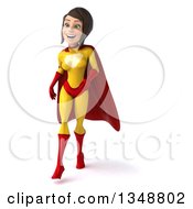 Clipart Of A 3d Brunette White Female Super Hero In A Yellow And Red Suit Walking Royalty Free Illustration by Julos
