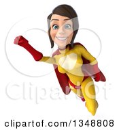 Clipart Of A 3d Brunette White Female Super Hero In A Yellow And Red Suit Flying Royalty Free Illustration by Julos
