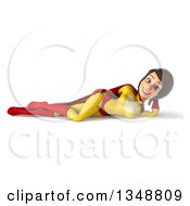 Clipart Of A 3d Brunette White Female Super Hero In A Yellow And Red Suit Resting On Her Side Royalty Free Illustration by Julos