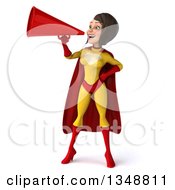 Clipart Of A 3d Brunette White Female Super Hero In A Yellow And Red Suit Using A Megaphone Royalty Free Illustration by Julos