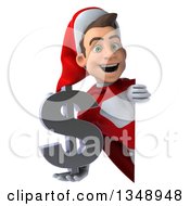 Clipart Of A 3d Young White Male Super Hero Santa Holding A Dollar Currency Symbol Around A Sign Royalty Free Illustration