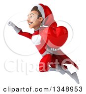 Clipart Of A 3d Young White Male Super Hero Santa Holding A Red Love Heart And Flying Royalty Free Illustration