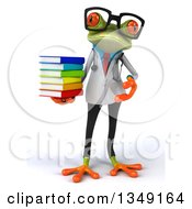 Clipart Of A 3d Bespectacled Green Doctor Springer Frog Holding A Stack Of Books Royalty Free Illustration