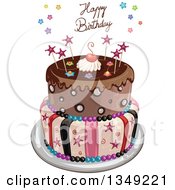 Poster, Art Print Of Funky Two Tiered Cake With Stars Stripes And Happy Birthday Text