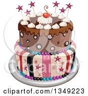 Poster, Art Print Of Funky Two Tiered Birthday Cake With Stars Stripes And A Cherry