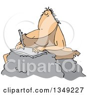 Cartoon Chubby Cave Woman Writing On A Boulder
