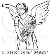 Poster, Art Print Of Black And White Female Angel Holding A Branch