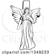 Poster, Art Print Of Black And White Female Angel In Front Of A Cross