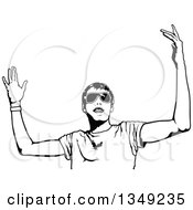 Clipart Of A Black And White Dancing Young Man Wearing Sunglasses At A Party Royalty Free Vector Illustration