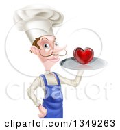 Poster, Art Print Of White Male Chef With A Curling Mustache Holding A Heart On A Tray