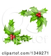 Poster, Art Print Of Green Holly Leaves And Christmas Berries