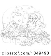 Poster, Art Print Of Black And White Girl Sleeping While Santa Sets A Gift On Her Bed