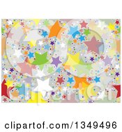 Poster, Art Print Of Seamless Background Pattern Of Colorful Stars And Dots Over Gray