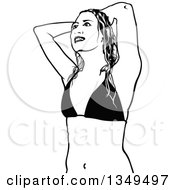 Poster, Art Print Of Dancing Black And White Party Woman In A Bikini Top