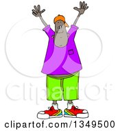 Clipart Of A Cartoon Young Black Man Holding His Hands Up Royalty Free Vector Illustration