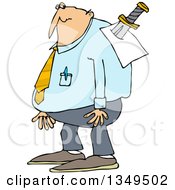Cartoon Chubby Caucasian Businessman With A Knife In His Back