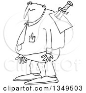 Cartoon Black And White Chubby Businessman With A Knife In His Back