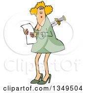 Cartoon Caucasian Business Woman With A Knife In Her Back