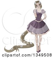 Clipart Of A Halloween Zombie Rapunzel Princess With Skulls In Her Hair Royalty Free Vector Illustration by Pushkin