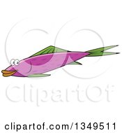 Poster, Art Print Of Cartoon Happy Purple Fish With Green Fins