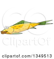 Poster, Art Print Of Cartoon Happy Yellow Fish With Green Fins