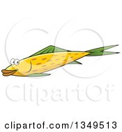 Clipart Of A Cartoon Happy Yellow Fish With Green Fins Royalty Free Vector Illustration