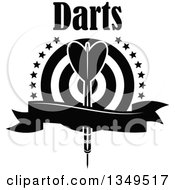 Poster, Art Print Of Black And White Throwing Dart Over A Target With Stars Text And A Blank Ribbon Banner