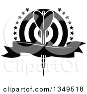 Black And White Throwing Dart Over A Target With Stars And A Blank Ribbon Banner