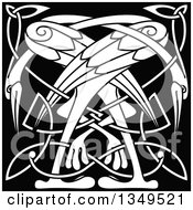 Poster, Art Print Of White Celtic Knot Crane Or Herons On Black 2