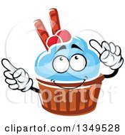 Poster, Art Print Of Cartoon Cupcake Character With Blue Frosting Cranberries And Waffle Tubes