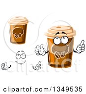 Poster, Art Print Of Cartoon Face Hands And Take Out Coffee Cups