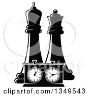 Poster, Art Print Of Black And White Chess King And Queen Pieces And A Game Clock
