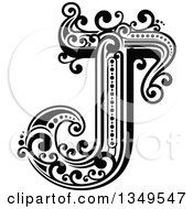 Clipart Of A Retro Black And White Capital Letter J With Flourishes Royalty Free Vector Illustration