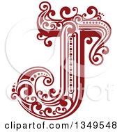 Poster, Art Print Of Retro Red And White Capital Letter J With Flourishes