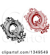 Poster, Art Print Of Retro Black And White And Red Capital Letter Q With Flourishes
