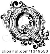 Poster, Art Print Of Retro Black And White Capital Letter Q With Flourishes