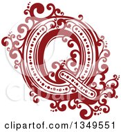 Poster, Art Print Of Retro Red And White Capital Letter Q With Flourishes